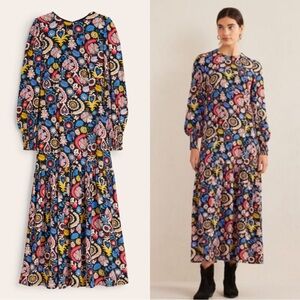 Boden Smocked Cuff Maxi Tier Dress In Floral Multicolor Print Size US 16/18